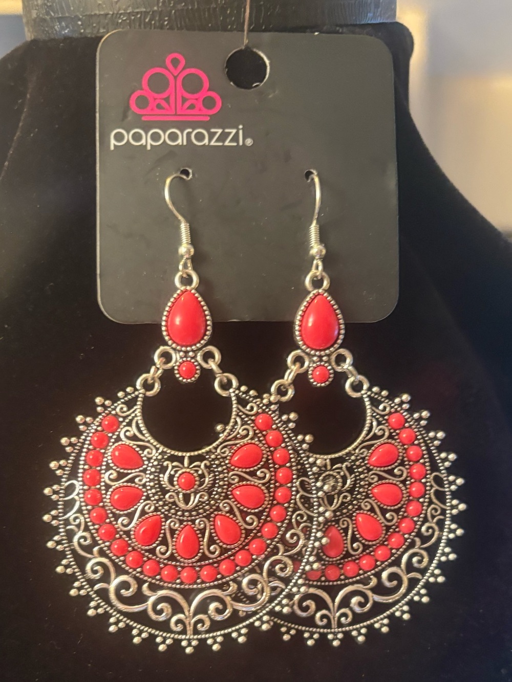 paparazzi Silver-Tone Filigree Hoop Earrings with Pink Accents